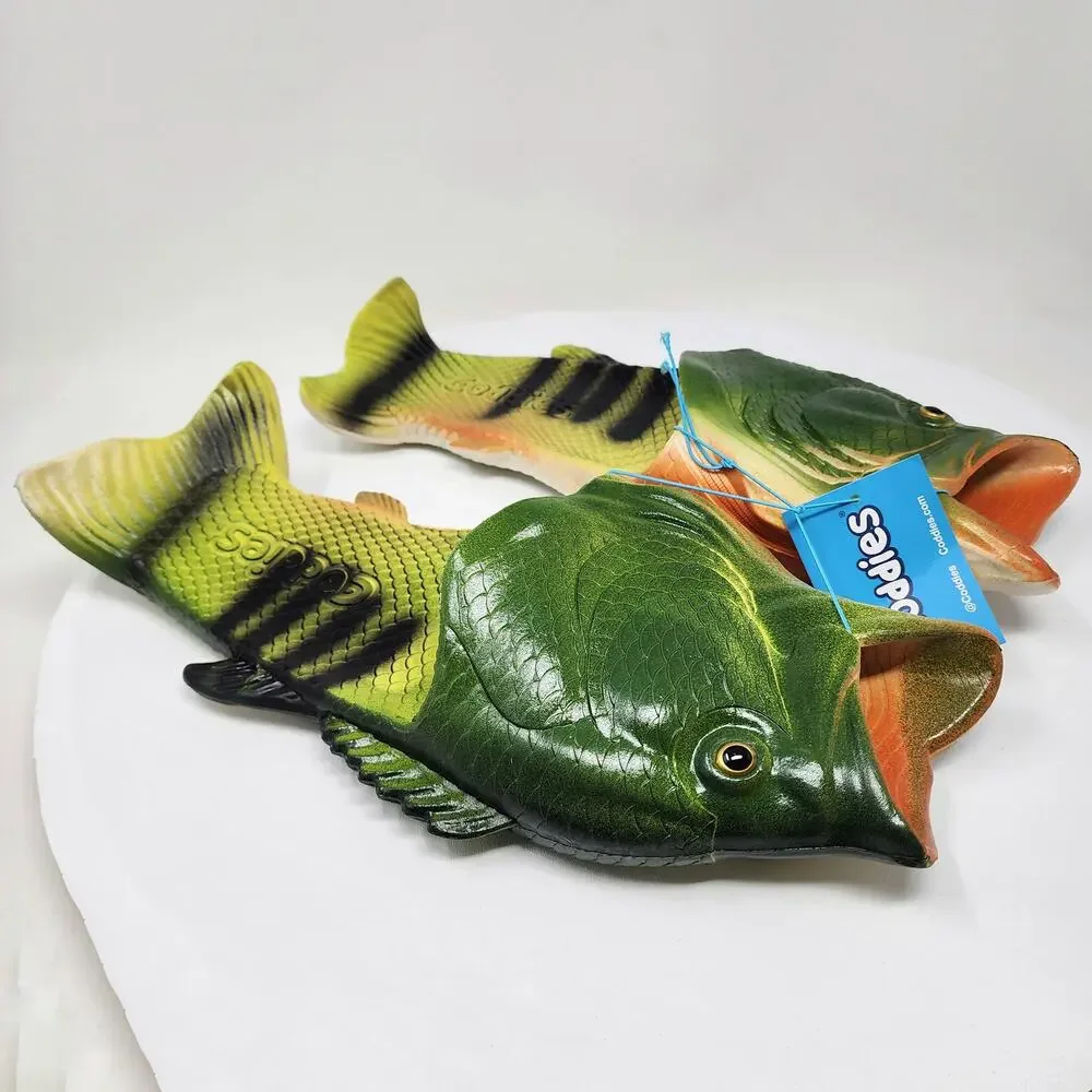 Coddies Fish Sandals Men 12-13 Green Rubber Bass Fisherman Gift Gag Gift NWT